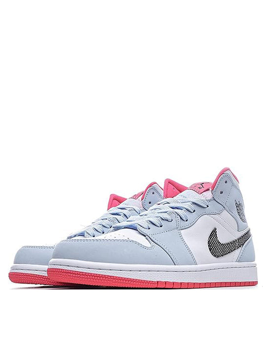 JORDAN RETRO 1 MID HALF BLUE POLKA DOT SWOOSH GS